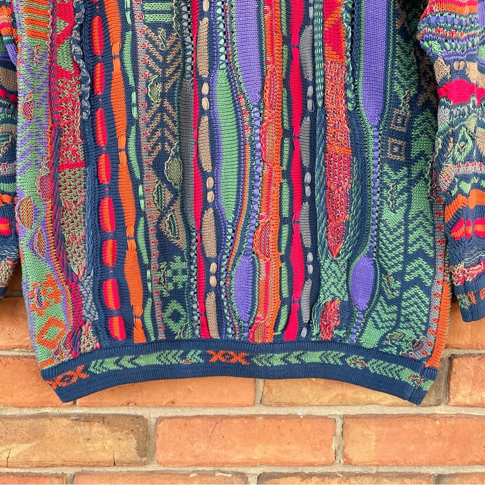 Vintage Men’s Retro Coogi Knit Sweater Colorful Long Sleeve Biggie Sz M Unisex - Picture 5 of 9